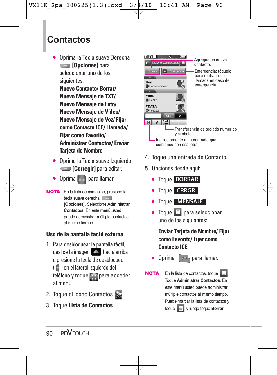 Contactos | LG VX11000 User Manual | Page 288 / 398