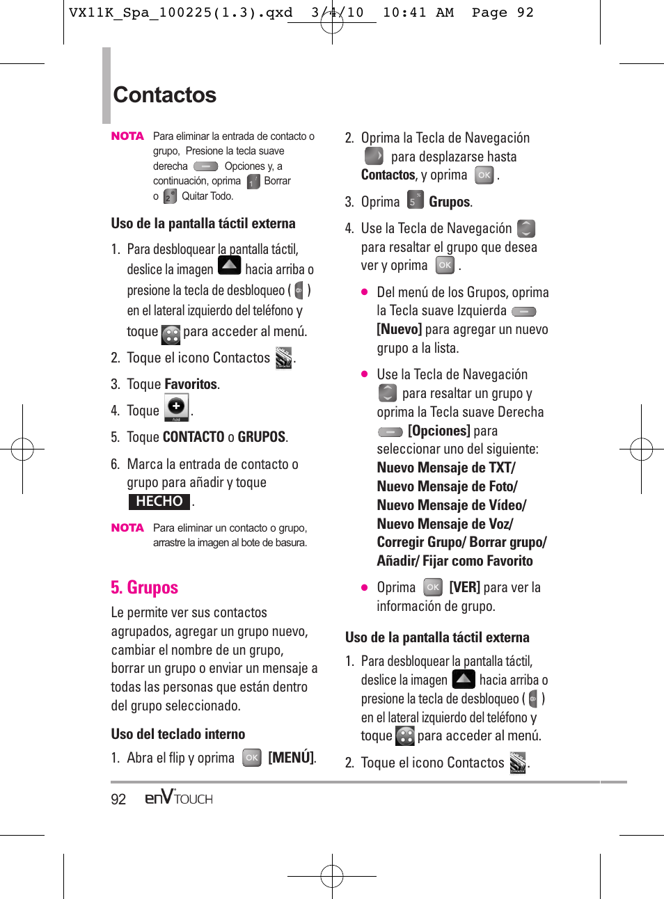 Contactos, Grupos | LG VX11000 User Manual | Page 290 / 398