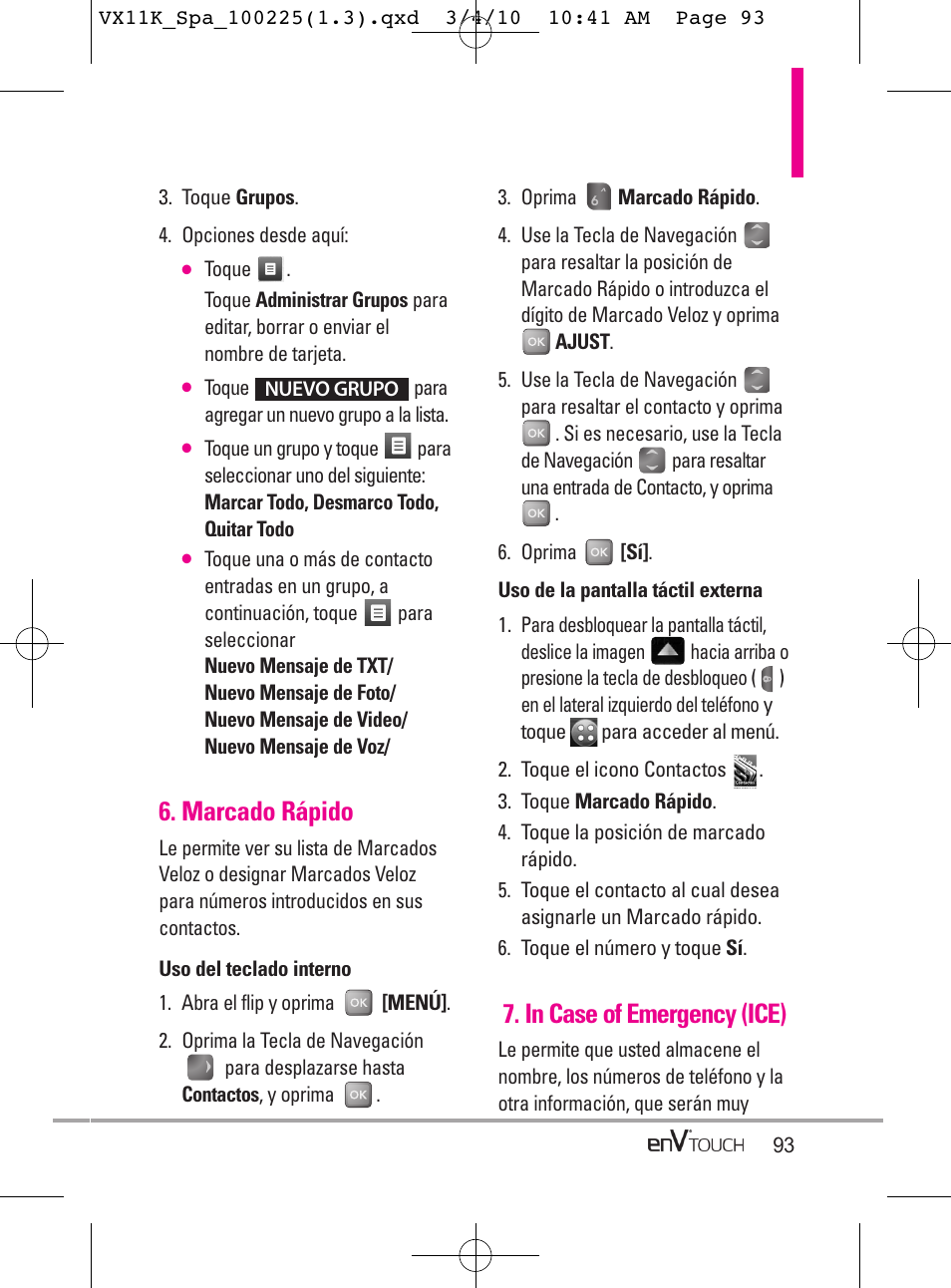 Marcado rápido | LG VX11000 User Manual | Page 291 / 398