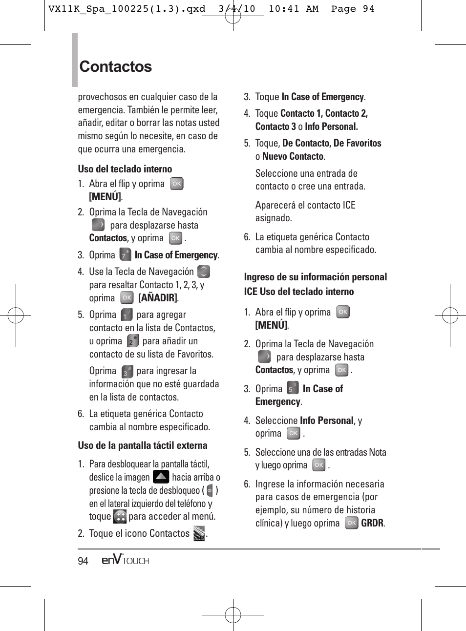 Contactos | LG VX11000 User Manual | Page 292 / 398