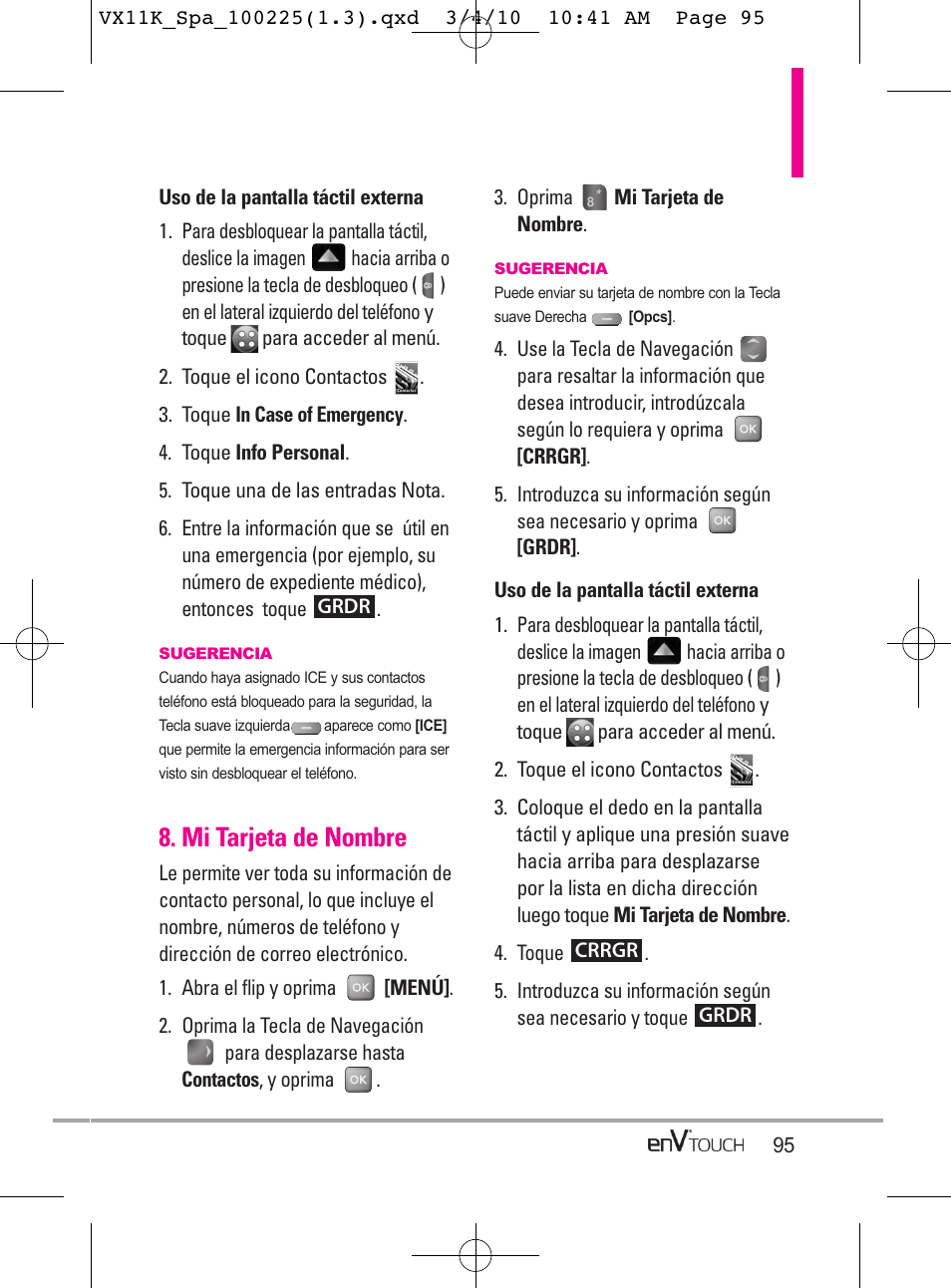 Mi tarjeta de nombre | LG VX11000 User Manual | Page 293 / 398