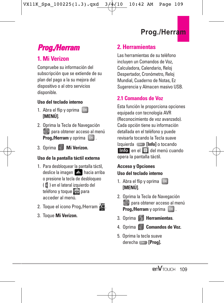 Prog./herram | LG VX11000 User Manual | Page 307 / 398