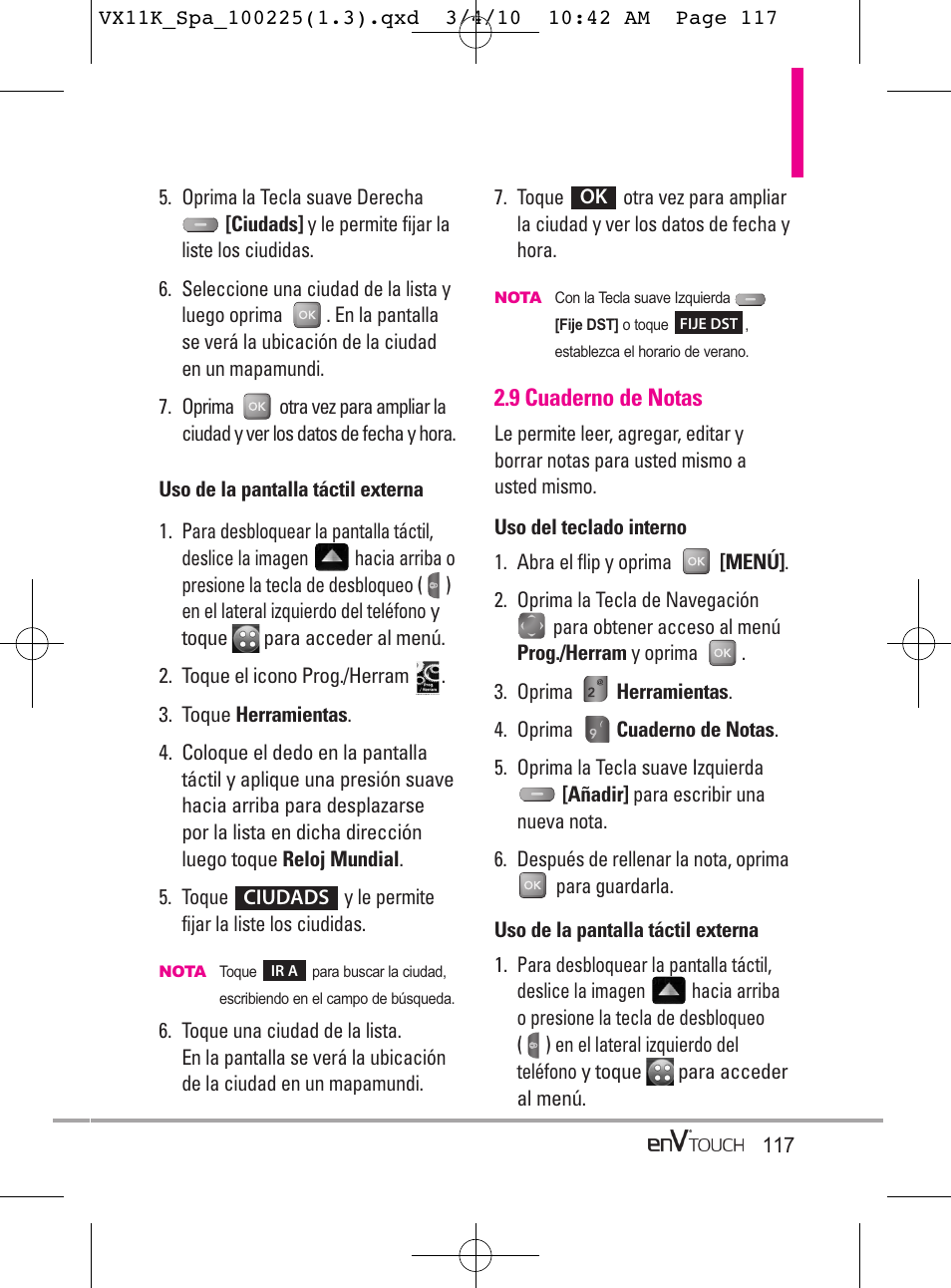 9 cuaderno de notas | LG VX11000 User Manual | Page 315 / 398