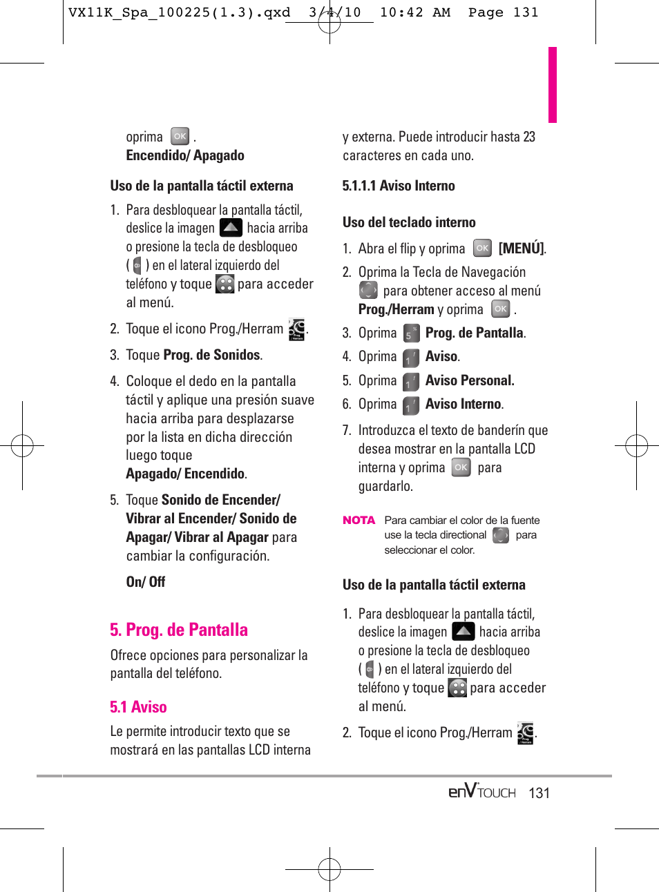 Prog. de pantalla | LG VX11000 User Manual | Page 329 / 398