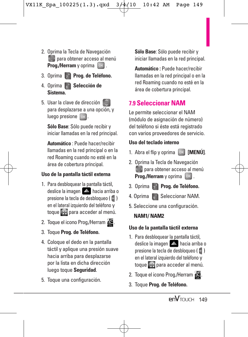 Seleccionar nam | LG VX11000 User Manual | Page 347 / 398
