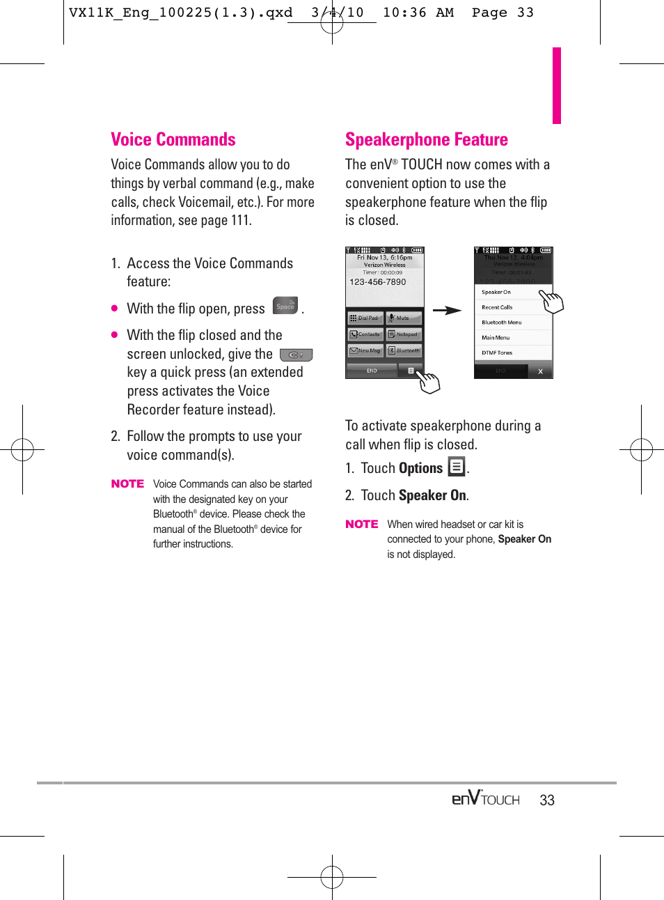 Voice commands, Speakerphone feature | LG VX11000 User Manual | Page 35 / 398