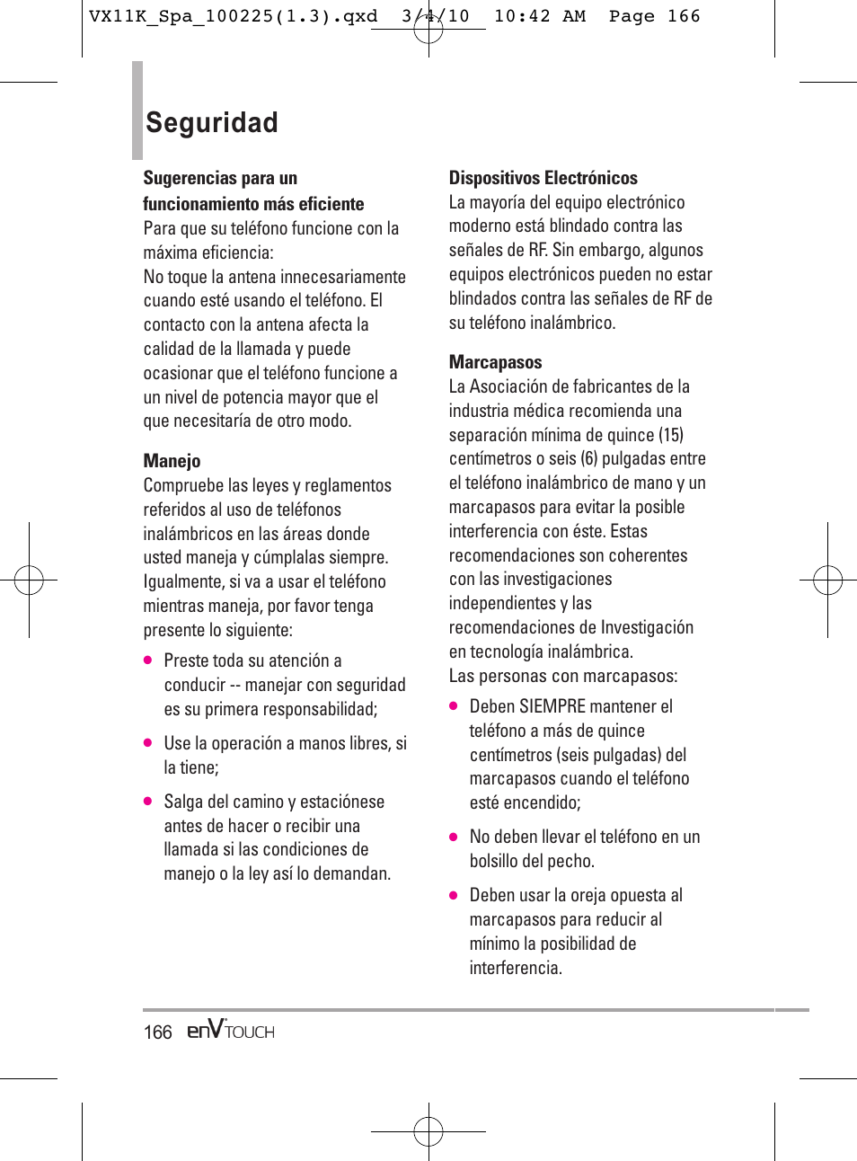 Seguridad safety | LG VX11000 User Manual | Page 364 / 398