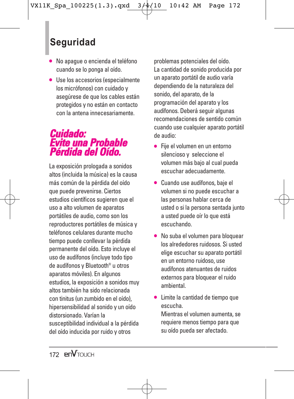 Seguridad safety | LG VX11000 User Manual | Page 370 / 398