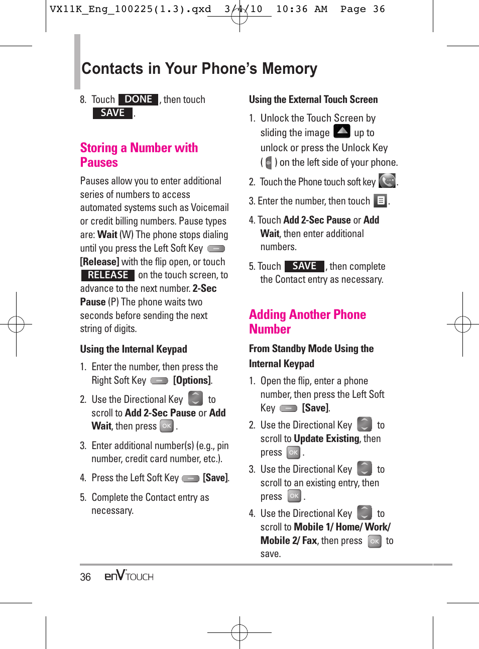 Storing a number with pauses, Adding another phone number | LG VX11000 User Manual | Page 38 / 398