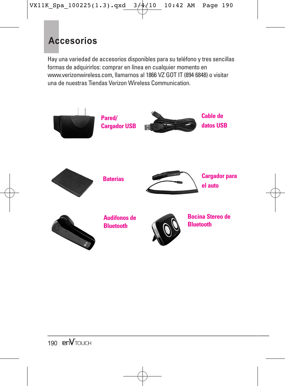 Accesorios | LG VX11000 User Manual | Page 388 / 398