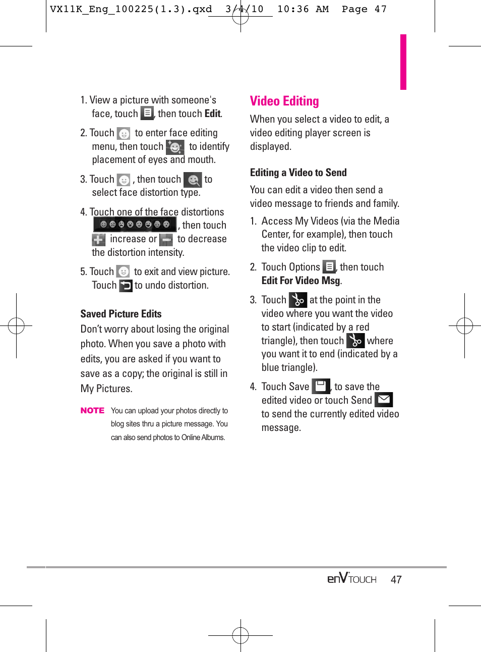 Video editing | LG VX11000 User Manual | Page 49 / 398