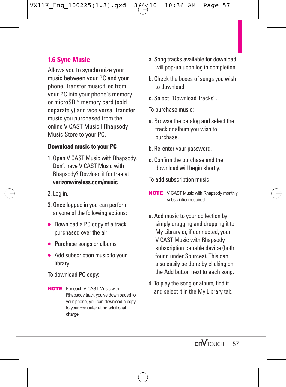 6 sync music | LG VX11000 User Manual | Page 59 / 398