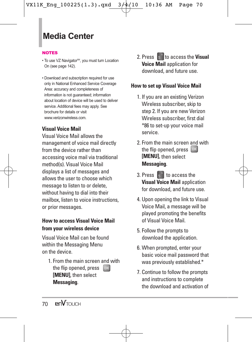 Media center | LG VX11000 User Manual | Page 72 / 398