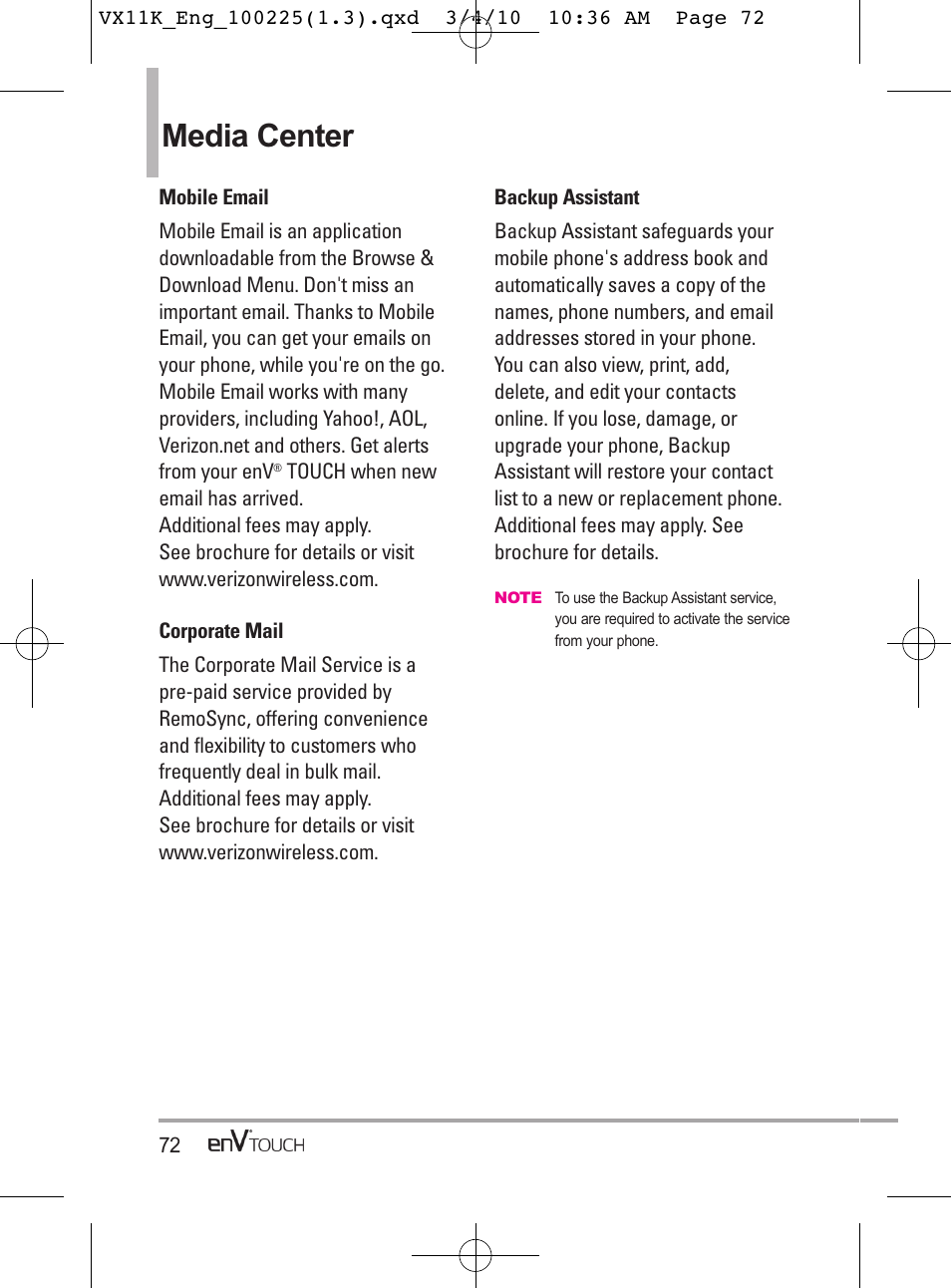 Media center | LG VX11000 User Manual | Page 74 / 398