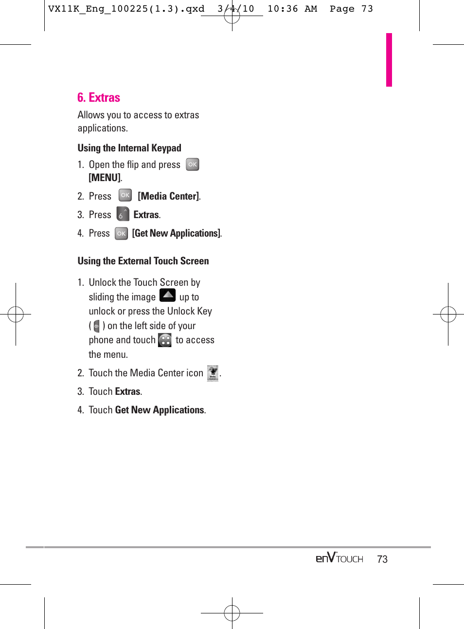 Extras | LG VX11000 User Manual | Page 75 / 398