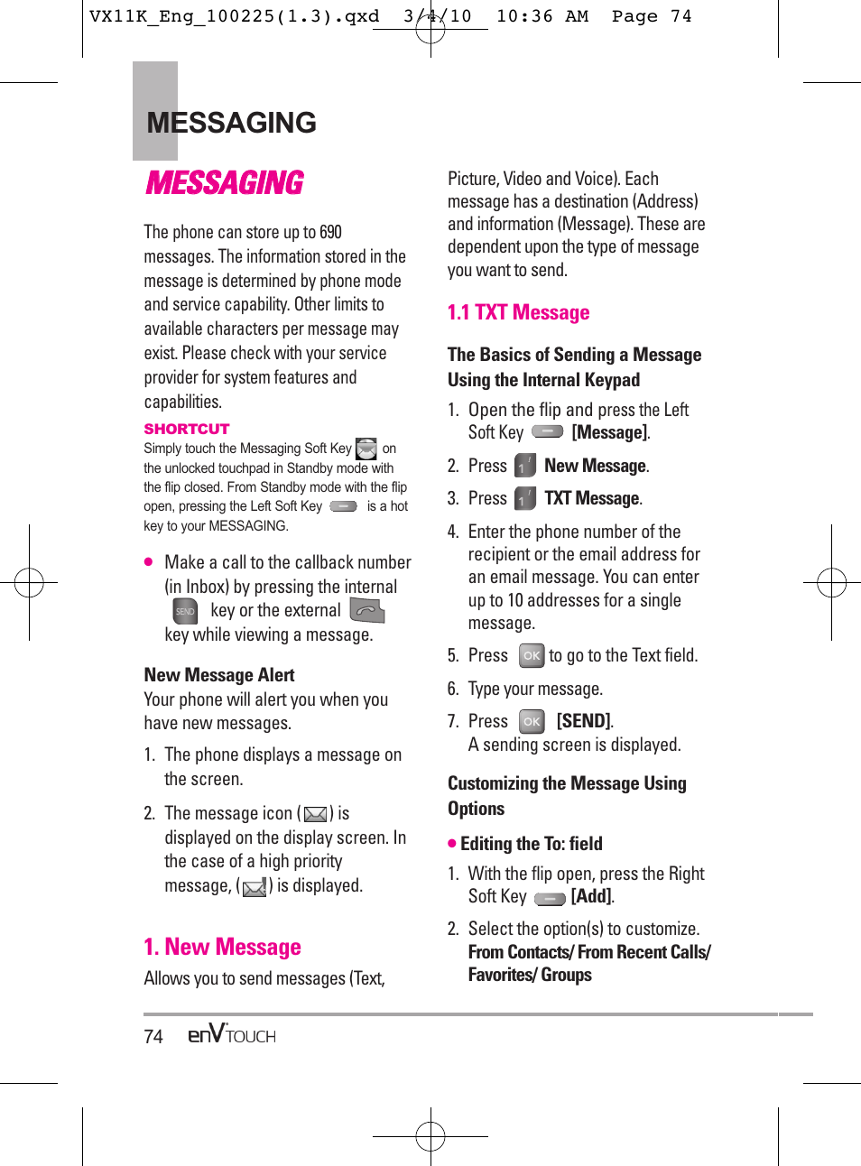 Mme es ss sa ag giin ng g, Messaging | LG VX11000 User Manual | Page 76 / 398