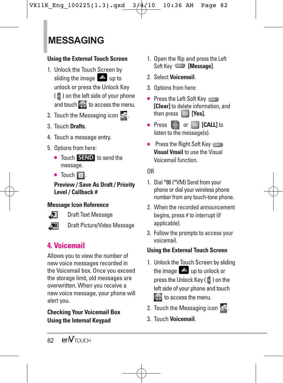 Messaging, Voicemail | LG VX11000 User Manual | Page 84 / 398