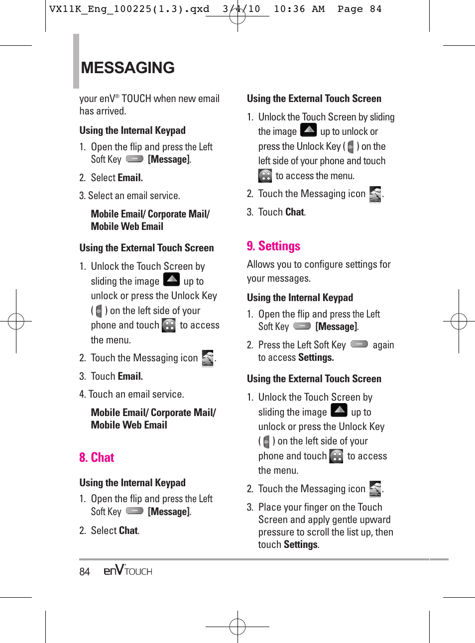 Messaging, Chat, Settings | LG VX11000 User Manual | Page 86 / 398