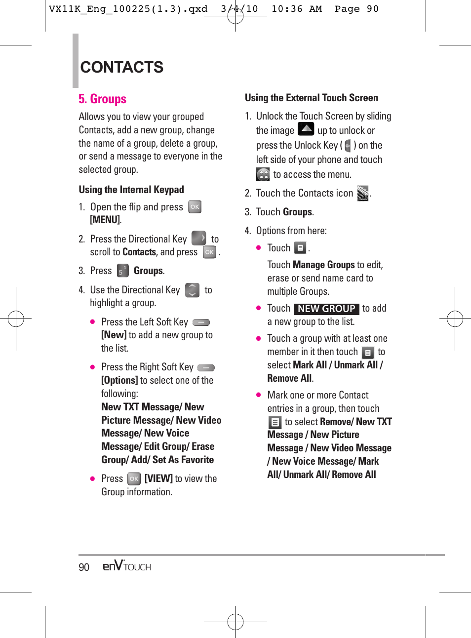 Contacts, Groups | LG VX11000 User Manual | Page 92 / 398