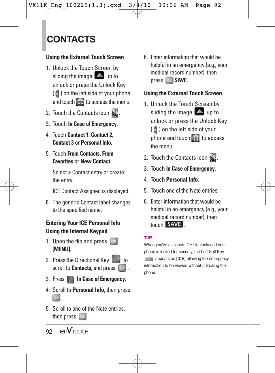 Contacts | LG VX11000 User Manual | Page 94 / 398