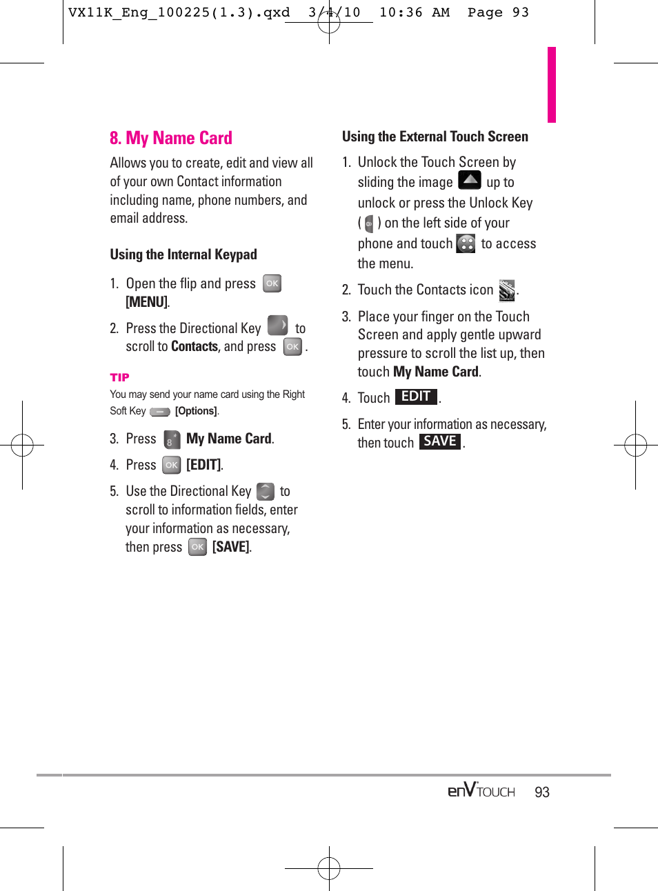 My name card | LG VX11000 User Manual | Page 95 / 398