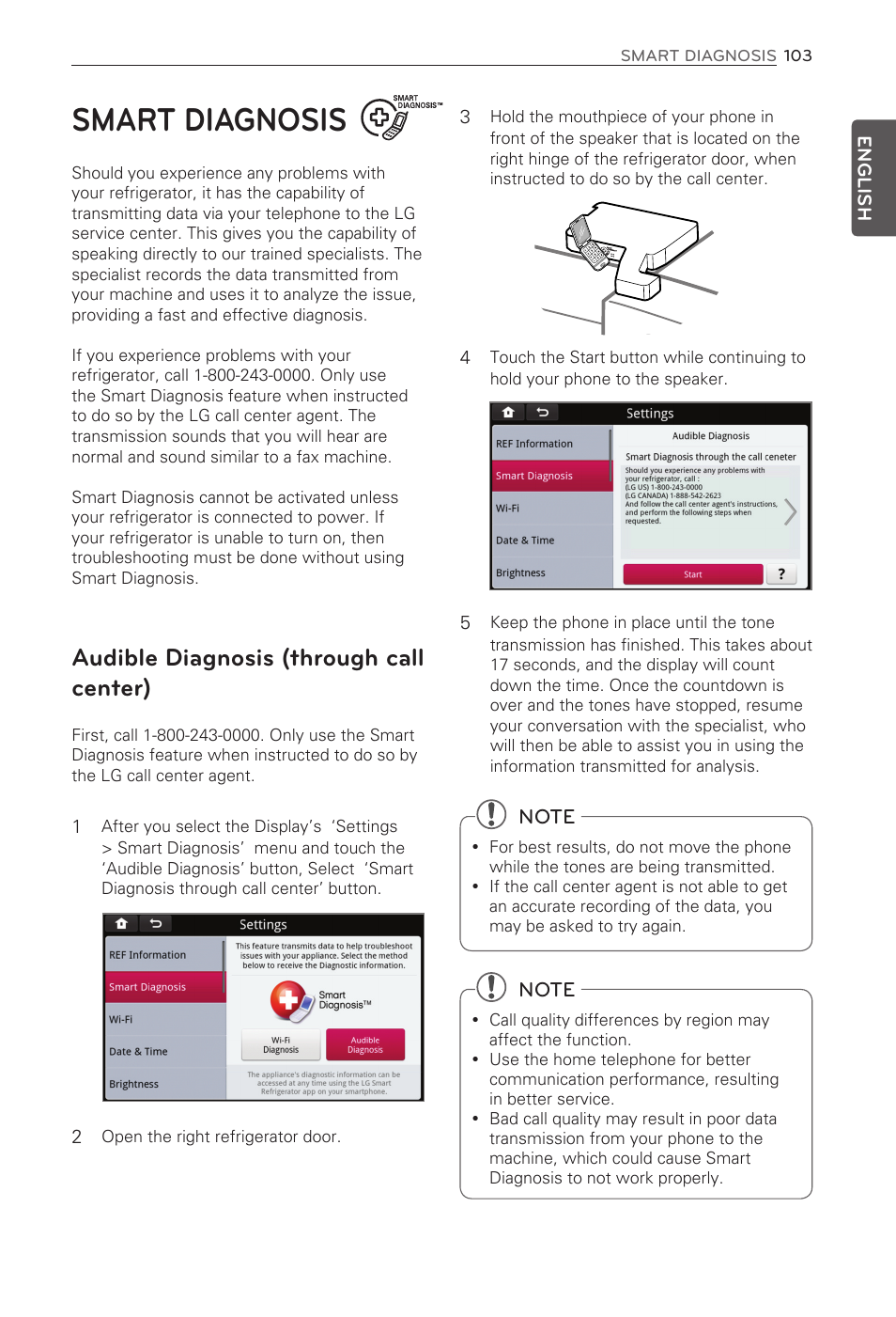 Smart diagnosis, Audible diagnosis (through call center) | LG LFX31995ST User Manual | Page 103 / 121