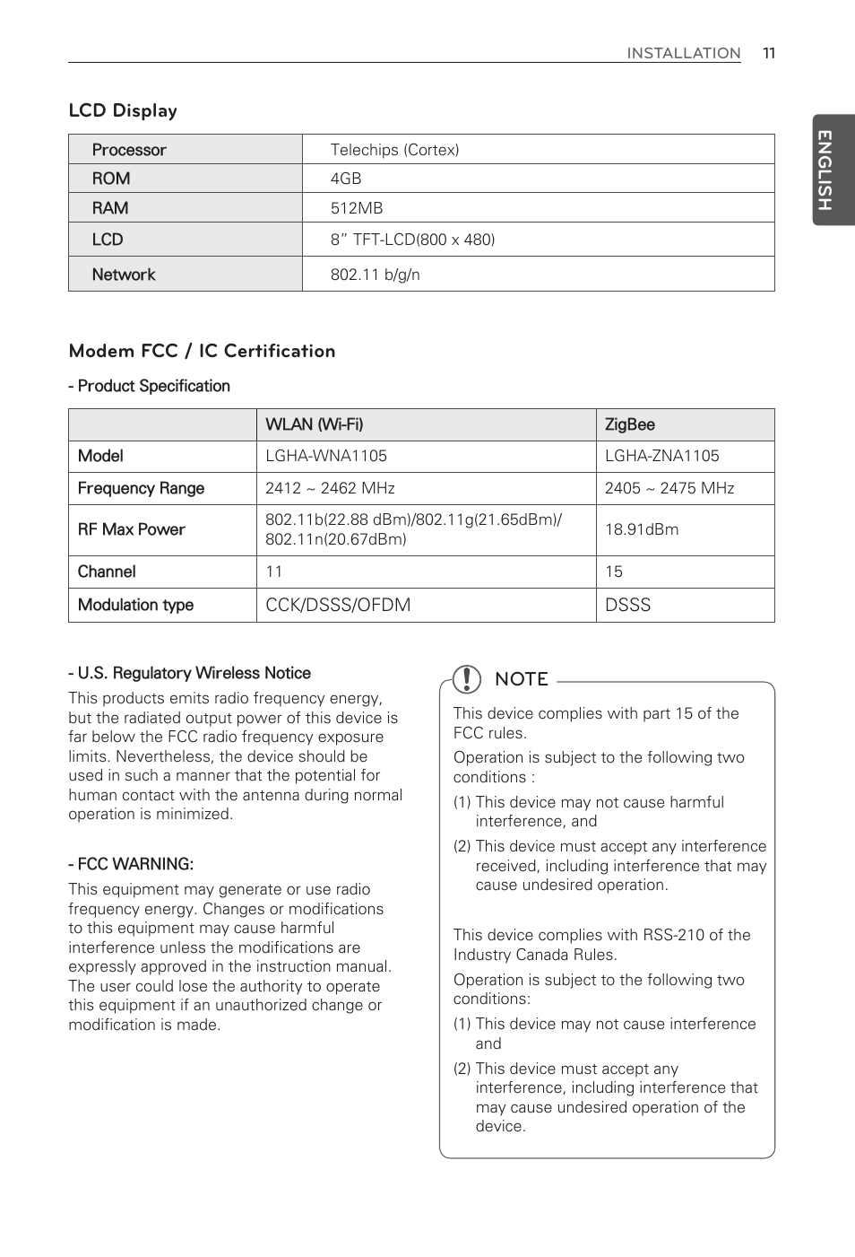 Lcd display modem fcc / ic certification | LG LFX31995ST User Manual | Page 11 / 121