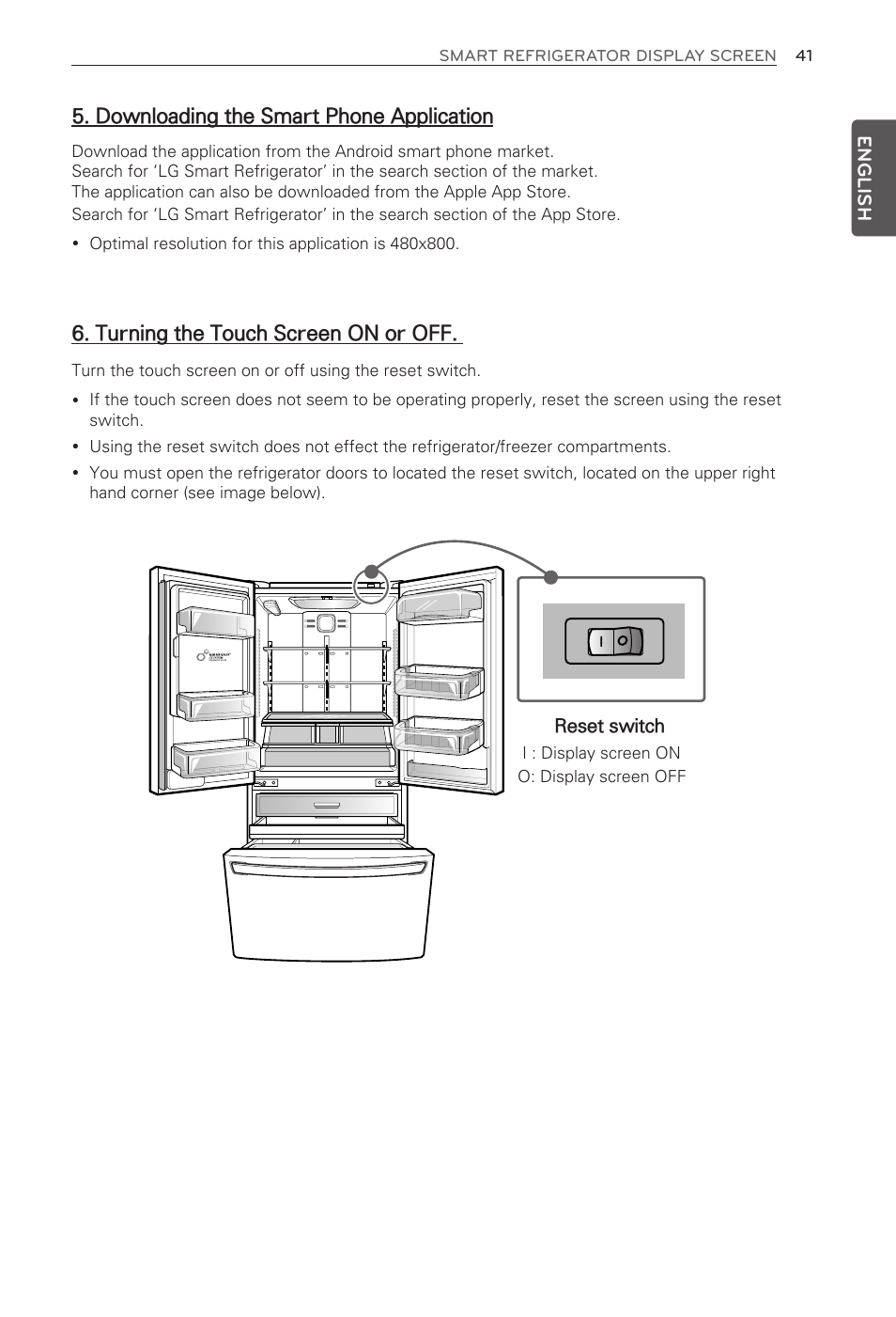 Downloading the smart phone application, Turning the touch screen on or off | LG LFX31995ST User Manual | Page 41 / 121