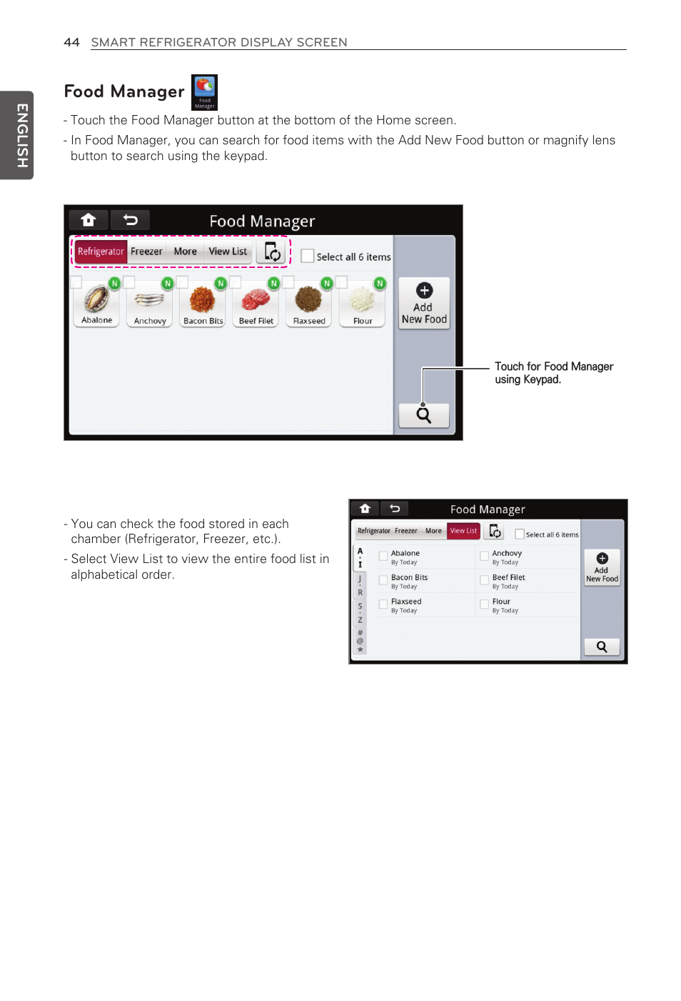 Food manager | LG LFX31995ST User Manual | Page 44 / 121