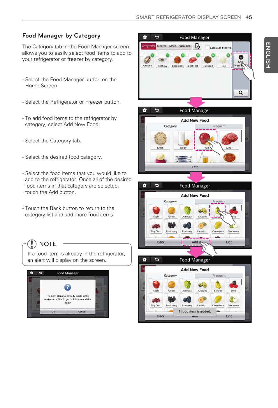 Food manager by category | LG LFX31995ST User Manual | Page 45 / 121