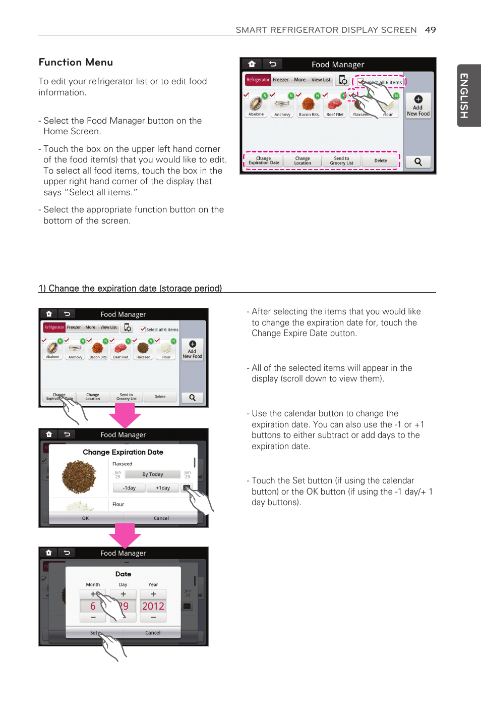 Function menu, English | LG LFX31995ST User Manual | Page 49 / 121