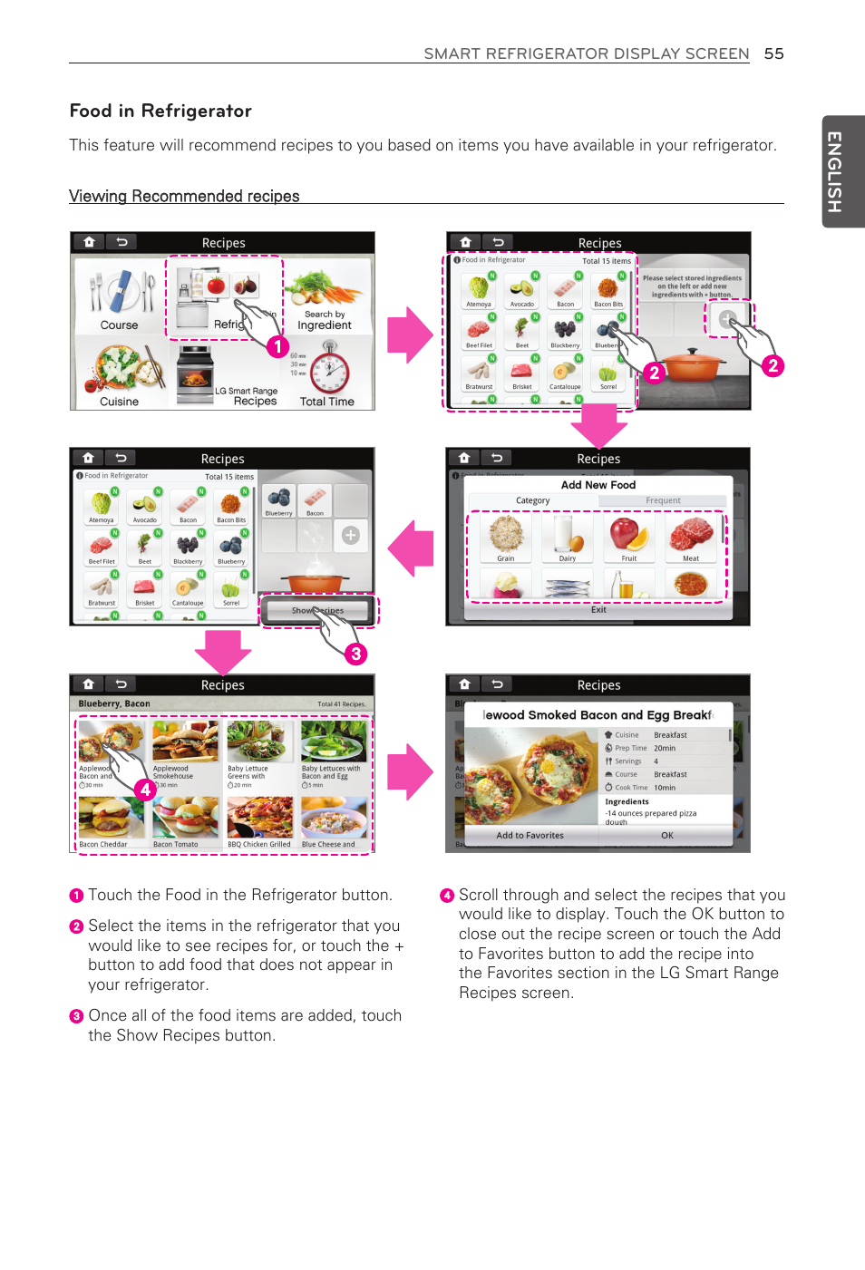 Food in refrigerator, English | LG LFX31995ST User Manual | Page 55 / 121