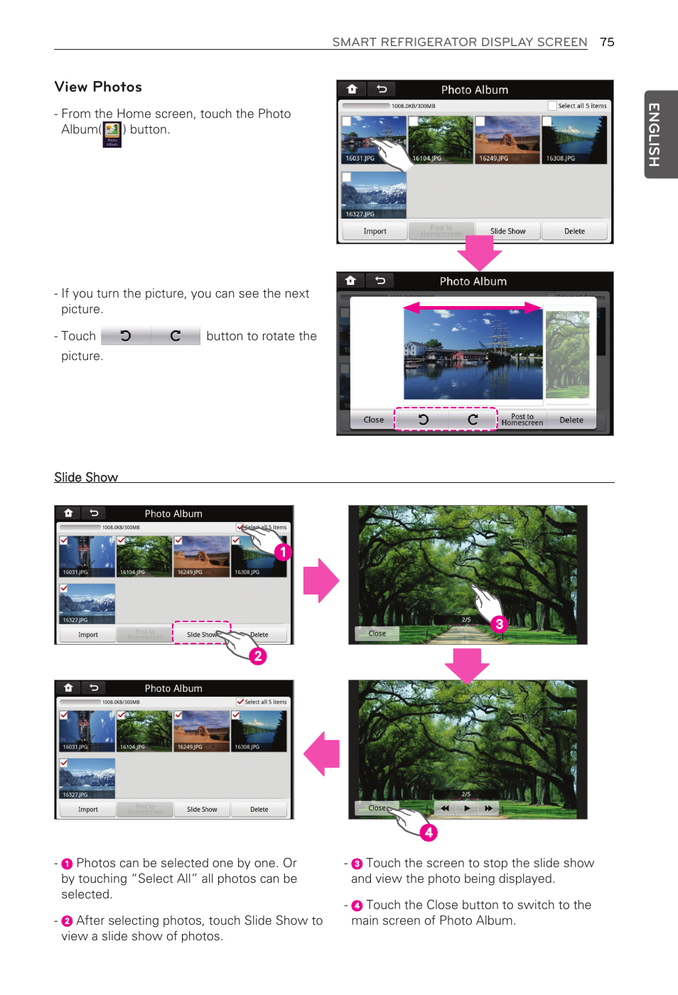 View photos, English | LG LFX31995ST User Manual | Page 75 / 121