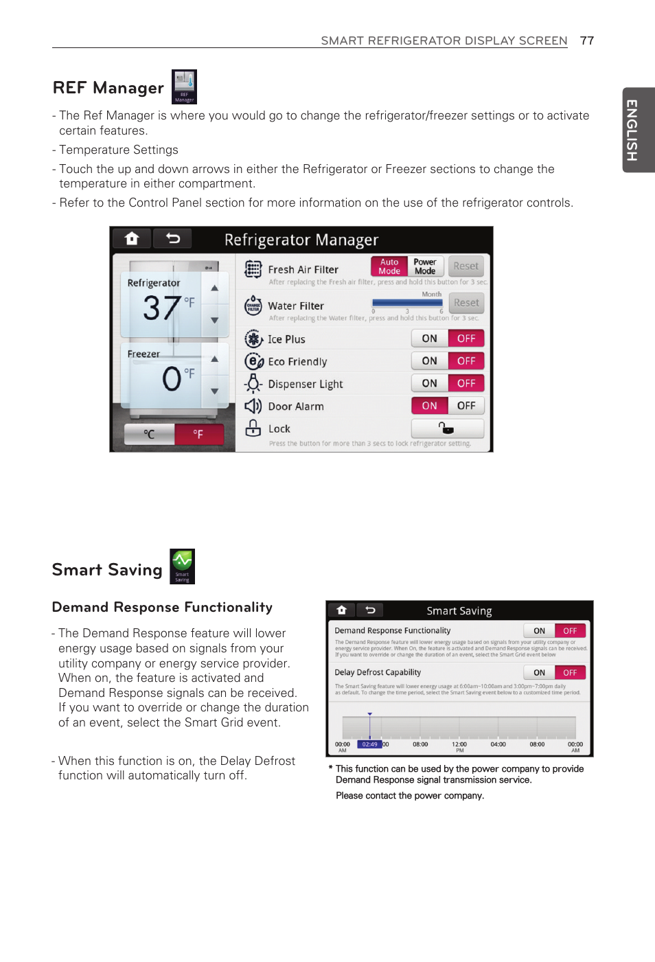 Ref manager, Smart saving, Demand response functionality | LG LFX31995ST User Manual | Page 77 / 121