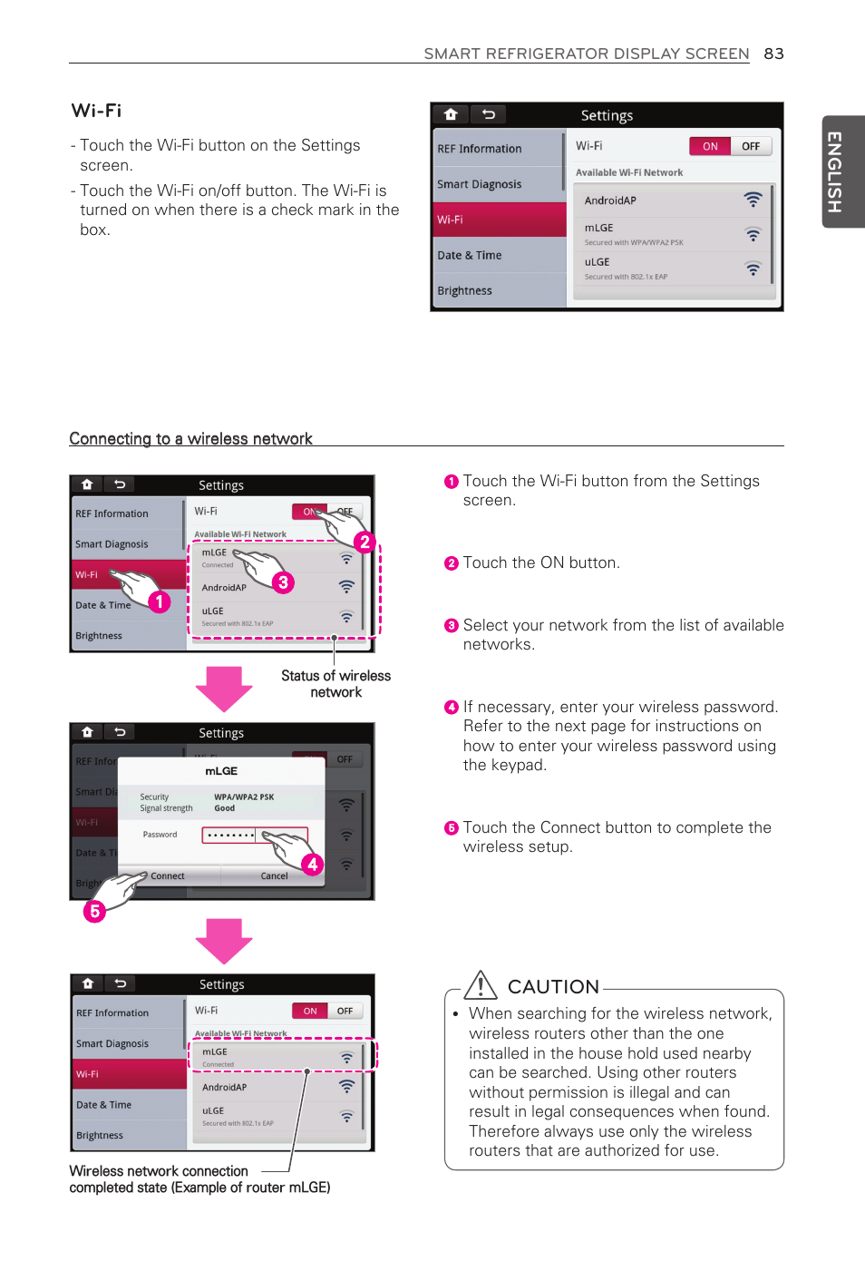Wi-fi, Caution, English | LG LFX31995ST User Manual | Page 83 / 121