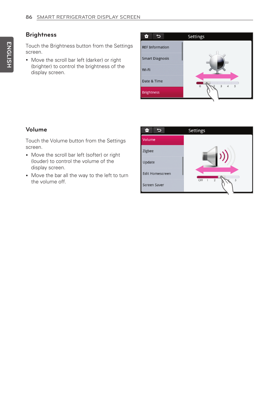 Brightness, Volume | LG LFX31995ST User Manual | Page 86 / 121