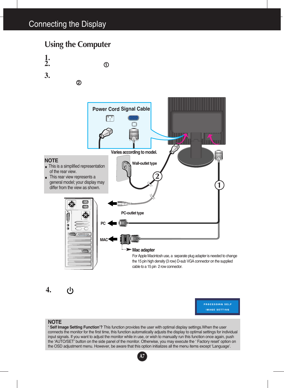 Using the computer, Connecting the display using the computer | LG L1753S-SF User Manual | Page 8 / 25