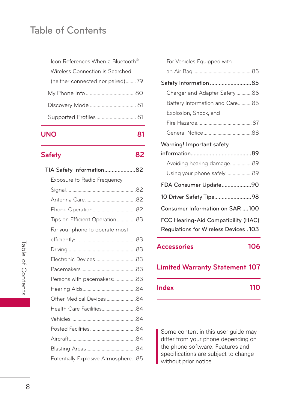 LG LGUN530 User Manual | Page 10 / 115