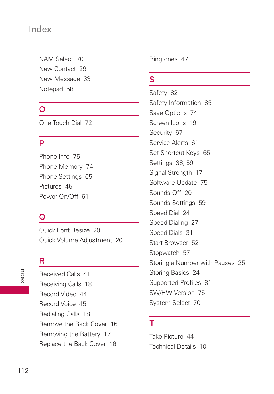 Index | LG LGUN530 User Manual | Page 114 / 115