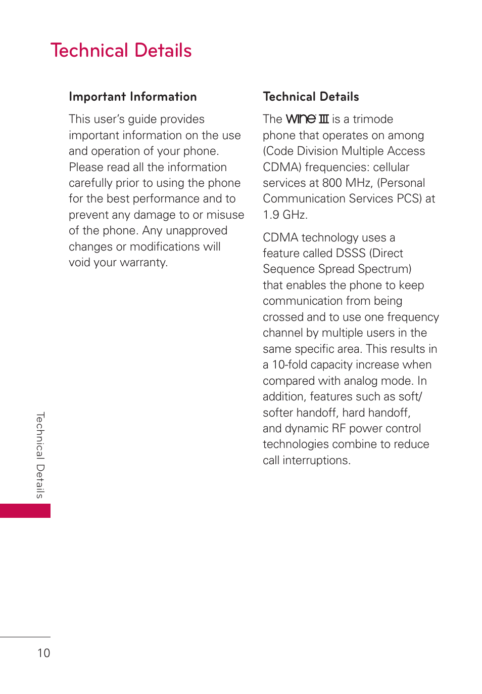 Technical details | LG LGUN530 User Manual | Page 12 / 115