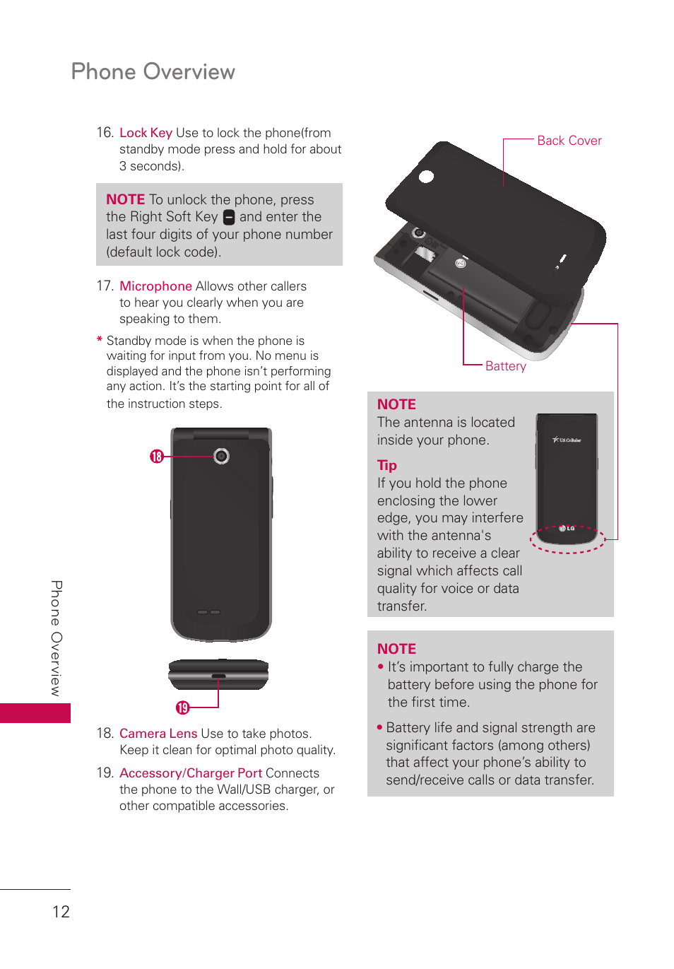 Phone overview | LG LGUN530 User Manual | Page 14 / 115