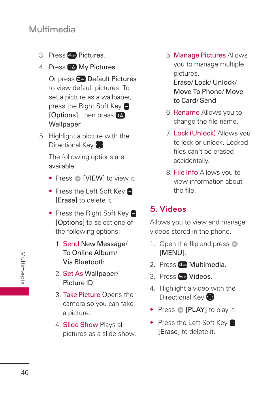 Videos, Multimedia | LG LGUN530 User Manual | Page 48 / 115