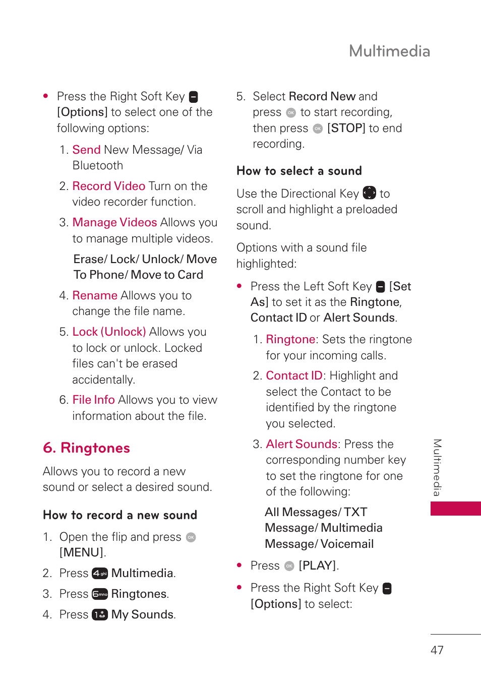 Ringtones, Multimedia | LG LGUN530 User Manual | Page 49 / 115