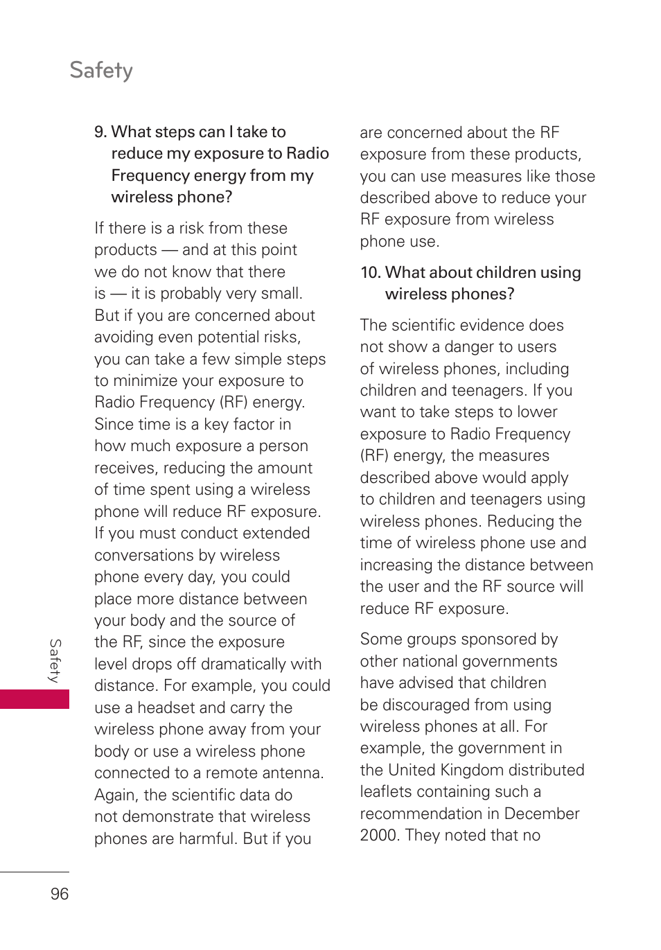 Safety | LG LGUN530 User Manual | Page 98 / 115