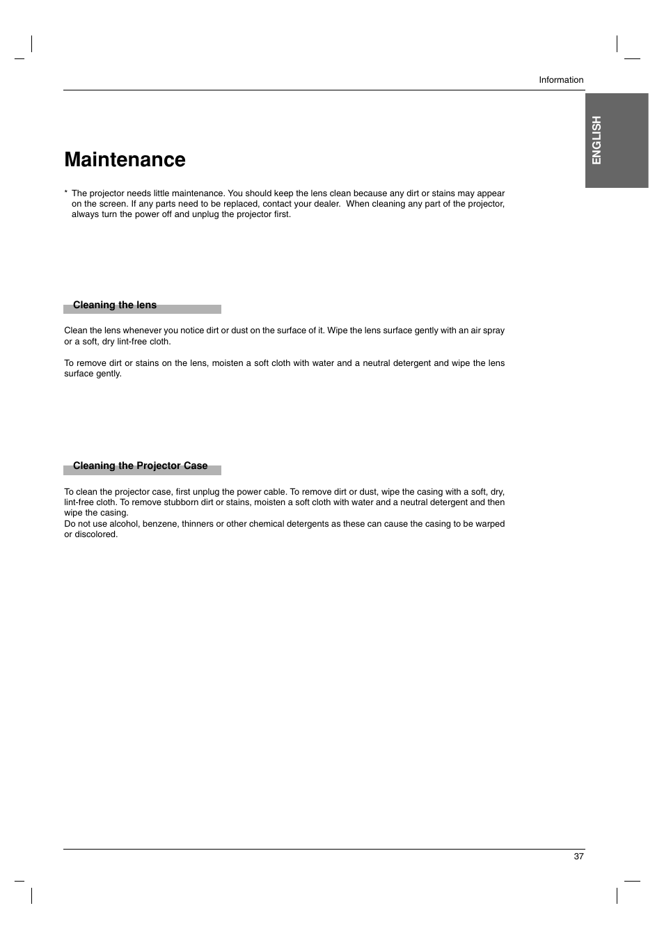 Maintenance | LG AN215 User Manual | Page 37 / 44