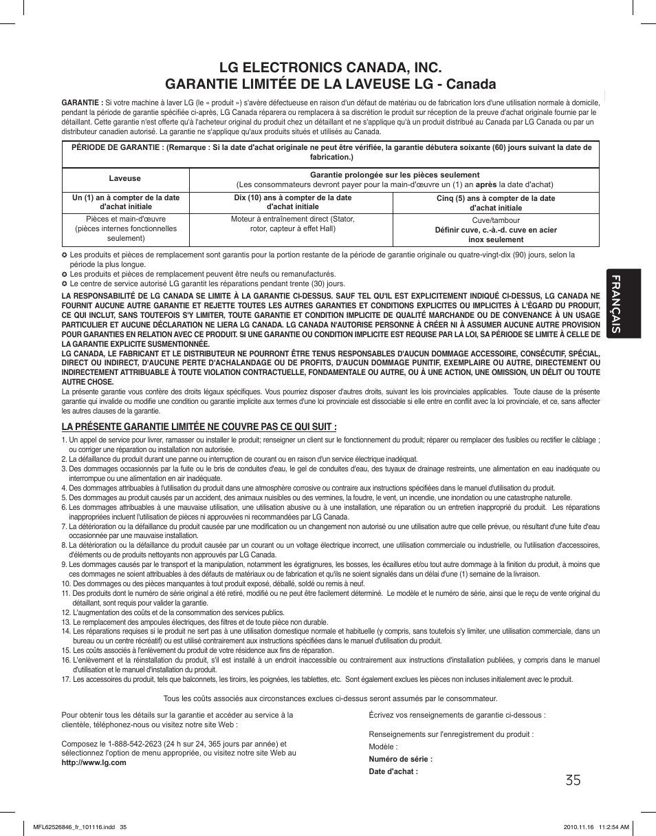 Français | LG WM2350HWC User Manual | Page 107 / 108