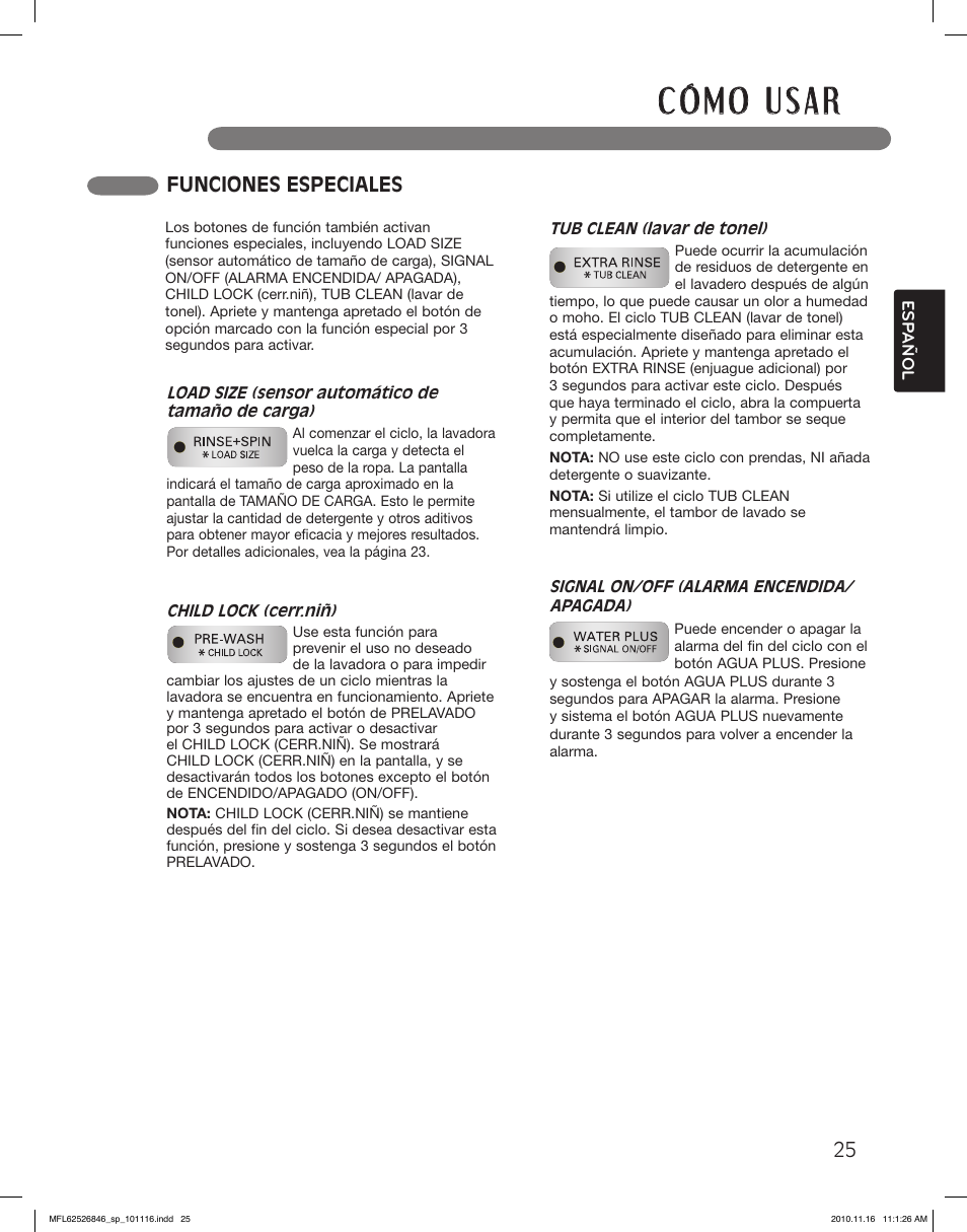 Funciones especiales | LG WM2350HWC User Manual | Page 61 / 108