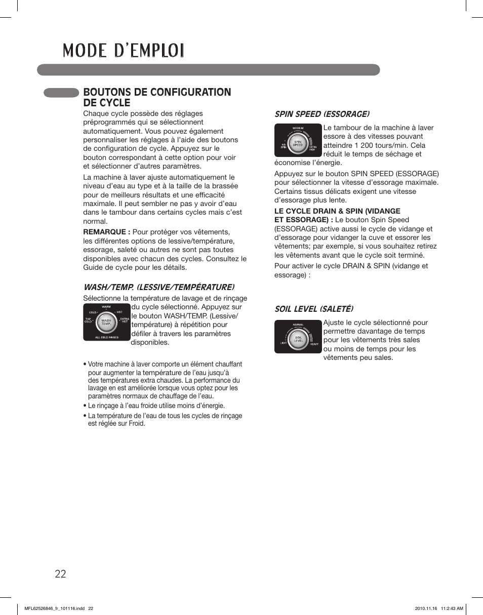 Boutons de configuration de cycle | LG WM2350HWC User Manual | Page 94 / 108