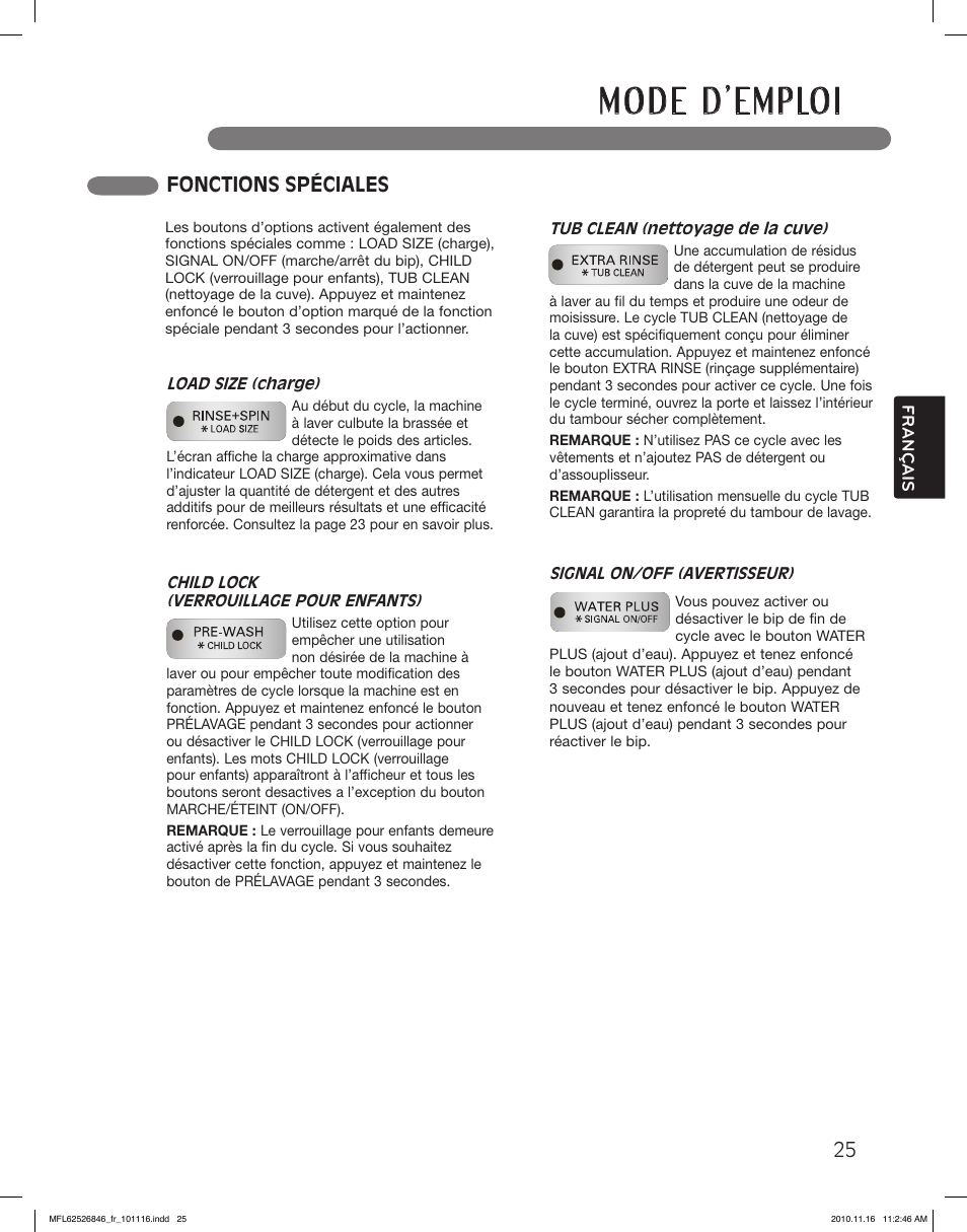 Fonctions spéciales | LG WM2350HWC User Manual | Page 97 / 108