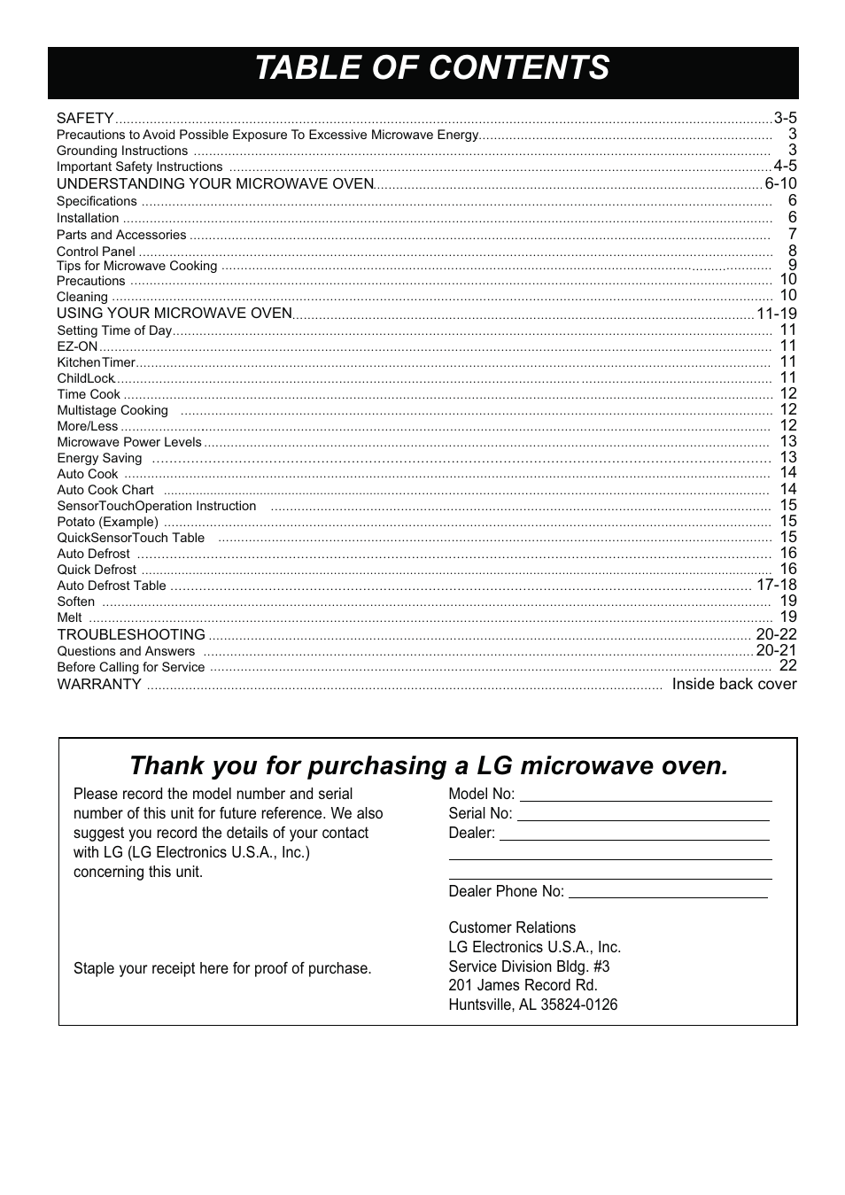 LG LCS1413SW User Manual | Page 2 / 24